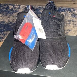 Adidas Black Sneakers with Blue and Red Highlights